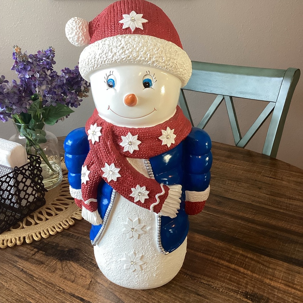 Plow & Hearth Large Resin LED Timer Shorty‎ Snowman NEW Indoor Outdoor